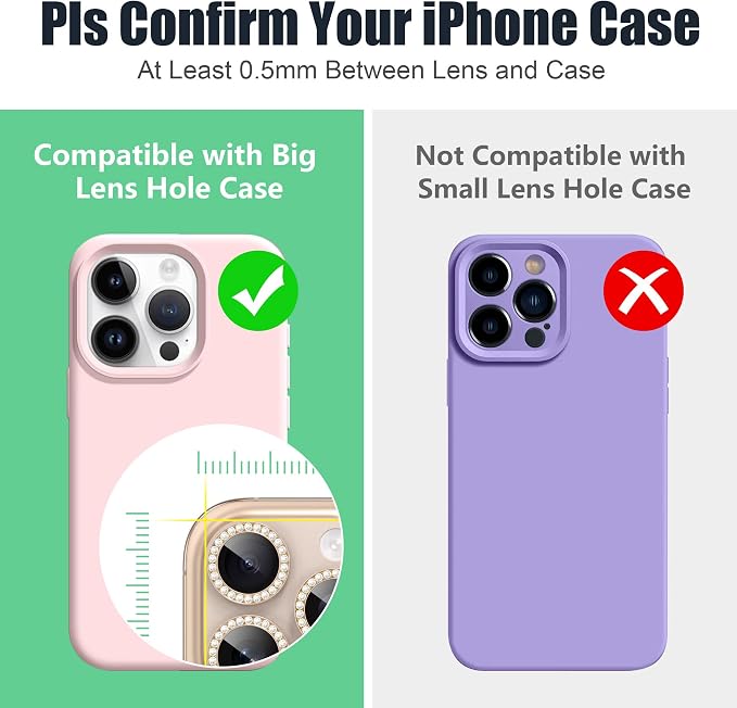 AGVEE 3+3 6 Pack for iPhone 16 Pro & Max Camera Lens Protector Cover | Individual Bling Diamond & Bling Glitter Sparkle Cute Gem Metal Ring, 9H Tempered HD Glass - Image 3