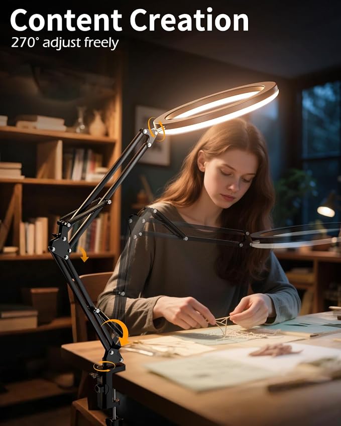 UBeesize 12’’ Overhead Ring Light for Desk with Phone Mount, LED Selfie Light with Adjustable Arm & Clamp, Dimmable Lighting for Video Recording, Zoom, Live Streaming, TikTok, YouTube - Image 2