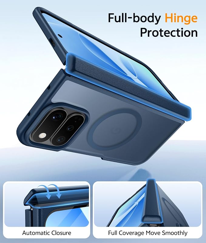 FNTCASE for Google Pixel 11 Pro Fold Case, Hinge Protection, Translucent | Fit for Magsafe, 18FT Military Grade Drop Proof, Protective Tough Phone Cover, Anti Slip, Matte, Blue - Image 2