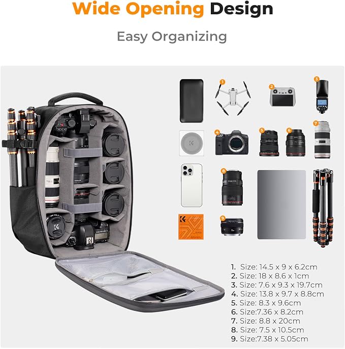 K&F CONCEPT Camera Backpack,Hardshell Photography DSLR Camera Bag | 15-15.6 Inch Laptop Compartment, Waterproof, Hard Shell Camera Case, Compatible with Canon/Nikon/Sony/DJI Mavic Drone, B07 - Image 2