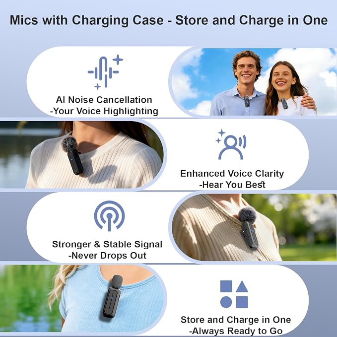 Wireless Mini Lavalier Microphone for iPhone, Android w/ Charging Case | Microphone for Content Creators, 65ft Clip on Dual Mics for TikTok, YouTube, Noise Reduction,Clear Voice, 6H Working Time - Image 2