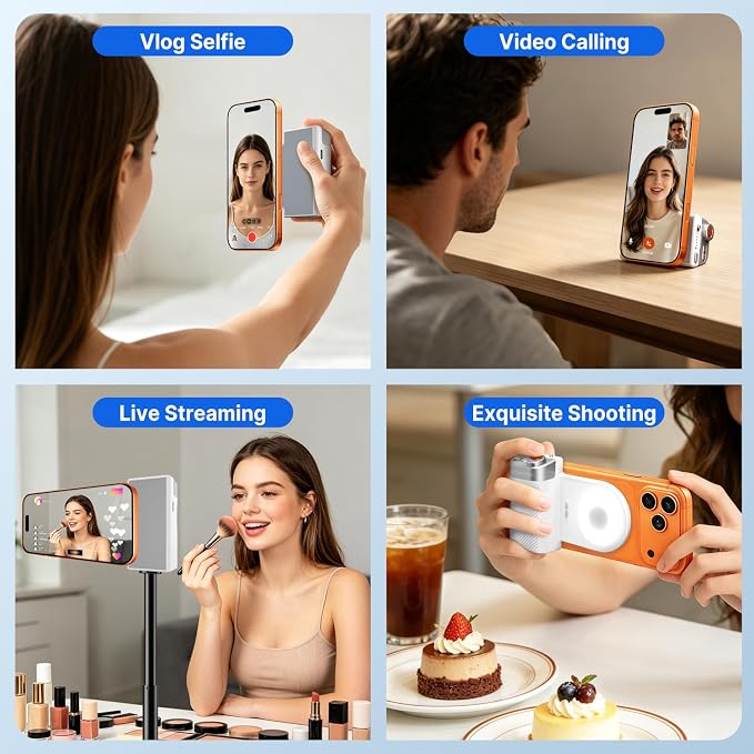 yAyusi Phone Selfie Grip with Light+Flash, Magnetic Phone Camera Grip with Detachable Shutter Remote, Adjustable LED Magnetic Selfie Light for Selfies/Photography/TikTok/Creators/Video - Image 4