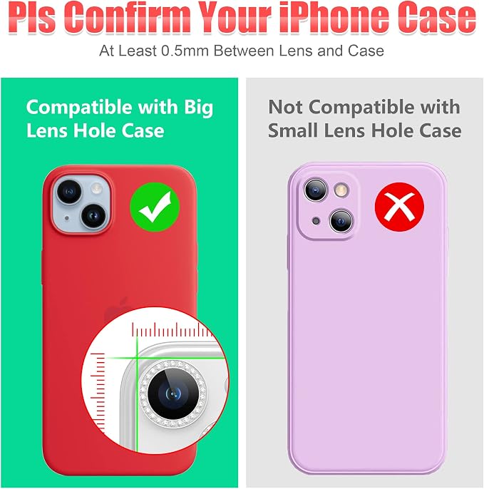 AGVEE 3+3 6 Pack for iPhone 14/14 Plus Camera Lens Protector Cover | Individual Bling Diamond & Bling Glitter Sparkle Cute Gem Metal Ring, 9H Tempered HD Glass - Image 3