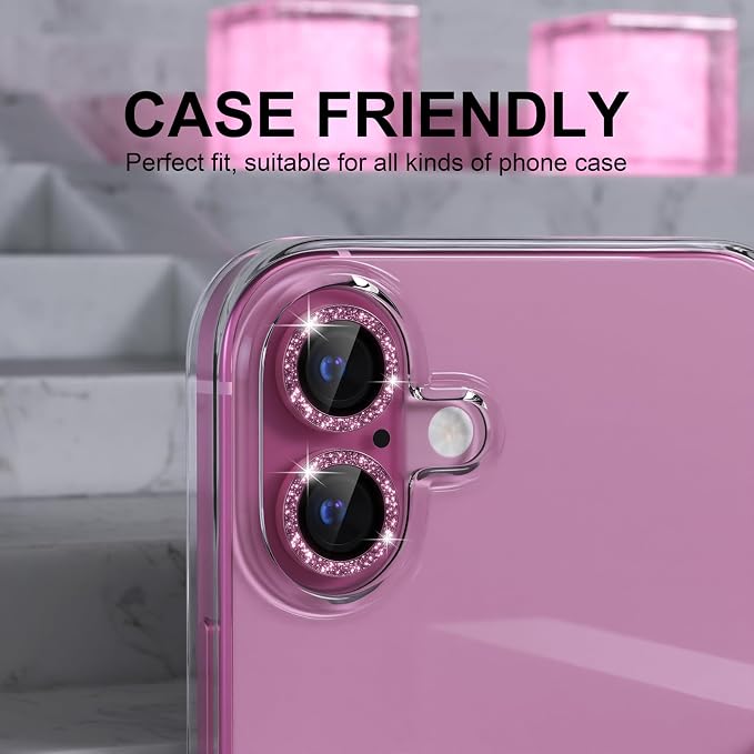 Choiche for iPhone 16/16 Plus Camera Lens Protector Bling, Glitter-Pink | Ultra HD, 9H Tempered Glass Camera Cover Screen Protector Metal Individual Ring Decoration Accessories, 2-Lens, 6.1/6.7-inch - Image 4