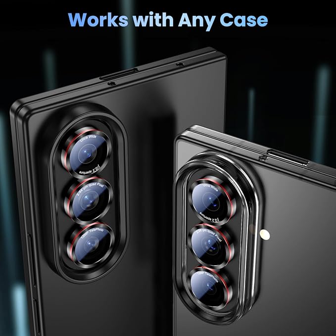 Uyiton for Samsung Galaxy Z Fold 8 Ultra/Z Fold 7 Camera Lens Protector | Military-Grade Sapphire Glass Rear Camera Screen Cover - Strong Adsorption Ultra HD Clear Lens Protector, Black+Red (8 inch) - Image 5