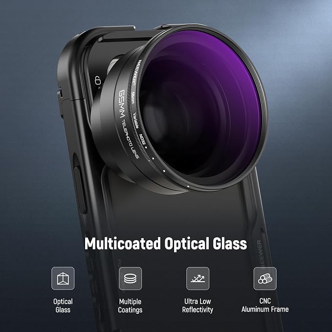 NEEWER 58mm Variable ND Filter with 62mm Lens Hood, ND2-32 Adjustable Neutral Density Filter Compatible with iPhone Android Samsung NEEWER 65mm Telephoto Phone Lens - Image 7