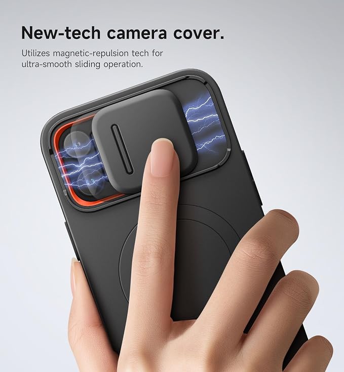 SURITCH for iPhone 13 Pro Max/12 Pro Max Case with Magnetic Camera Slide Cover and Adjustable Kickstand, Compatible with MagSafe, Shockproof Bumper Case Slim Protective Cover 6.7 Inch, Black - Image 4