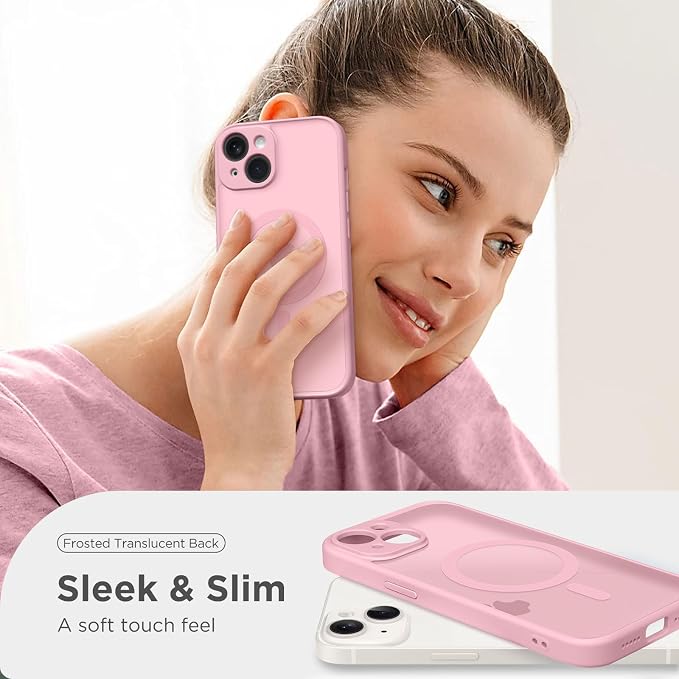 CAPRARO for iPhone 14 Case, Compatible with MagSafe | Upgraded [Full Camera Protection] Shockproof Protective Slim Translucent Matte Magnetic Phone Case 6.1'', Peach Pink - Image 7