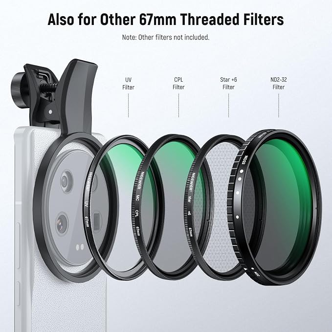 NEEWER 67mm Clip On Black Diffusion 1/4 Filter for Mist Cinematic Effect, Photography Camera Lens Accessories Kit Compatible with Android Samsung S25 Ultra Google Pixel Huawei Xiaomi, FL-B20 - Image 4