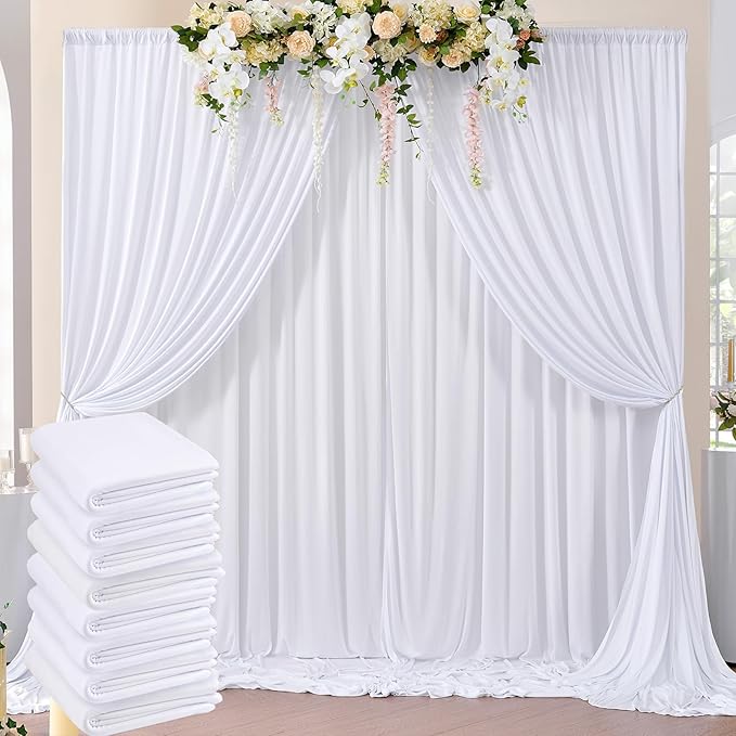 40ftx8ft Wrinkle Free White Backdrop Curtains for Parties, 8 Panels 5x8ft Thick Polyester Backdrop Drapse for Weddings Birthday Photography Background Curtains by ENJOYYOURPARTY