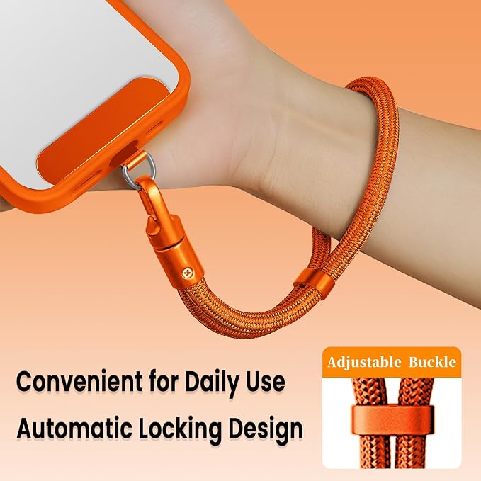 Phone Wrist Strap Lanyard Hand Universal Adjustable Phone Finger Grip Wristlet with 3 Patches Tether Anti Theft for iPhone 16 Pro Max 15 Charms for Keychain USB Flash Drive Wallet ID Name Tag Orange - Image 6