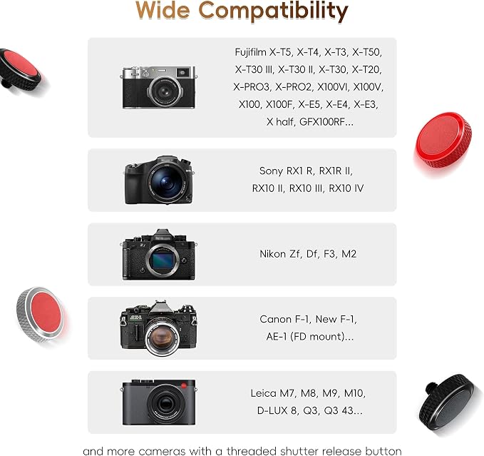 JJC Camera Soft Shutter Release Button for Fuji Fujifilm Leica Nikon Sony | Silver Shutter Button for Fujifilm X100VI X-T50 X-T30 III II X-T5 X-E5 X-M5 X Half Leica Q3 M10 M9 Nikon Zf Df F3 Sony RX10IV - Image 3