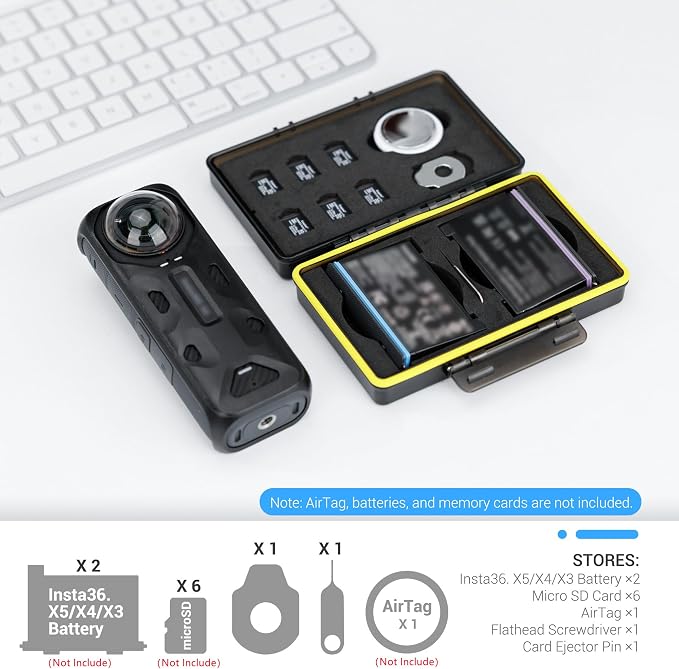 360 X5 Battery Case,Camera Battery TF Card Holder for 2 Insta 360 X5/X4/X3 Batteriers & 6 MicroSD Cards,Water-Resistant Action Camera Batteries Protective Organizer Box with Air Tag Slots(Only Case) - Image 2