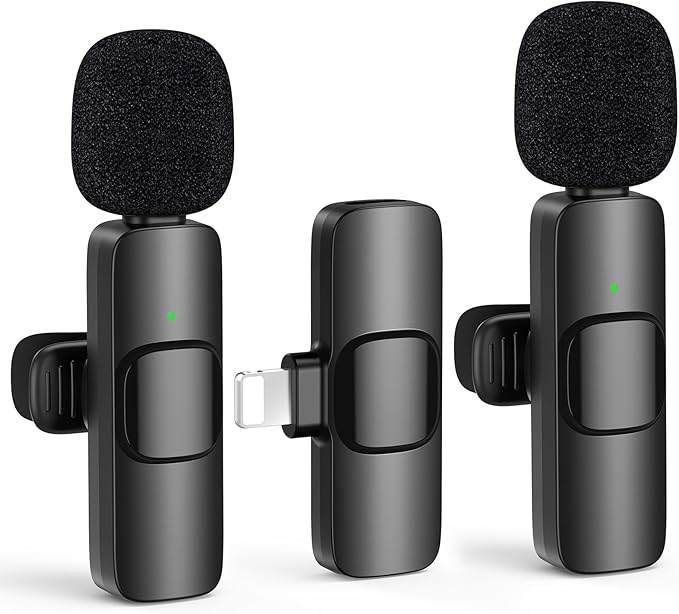 HEHOTTC 2 Pack Mini Wireless Lavalier Microphone for Lightning iOS Devices - Noise Reduction LAPE iPad Mic for Recording, Clip on Mic, Omni Lav Mic for Video Recording, Tiktok, YouTube, Vlog by HEHOTTC