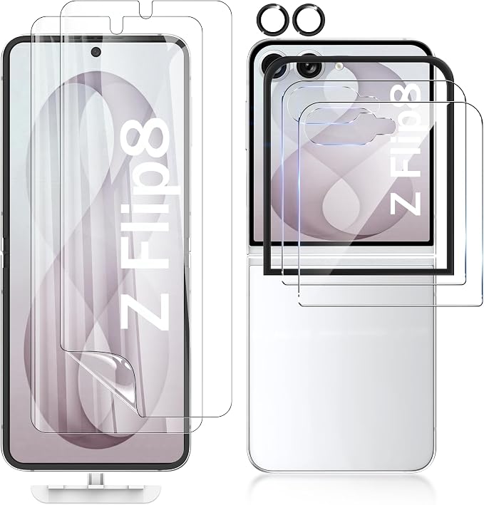 [2 Sets 6 Pack] Screen Protector for Samsung Galaxy Z Flip 8/Flip 7 | Internal Flexible TPU Film + Outer Glass Film + Metal Camera Lens Protector, Anti-Scratch, No Bubbles, Easy Installation by WYQLTD