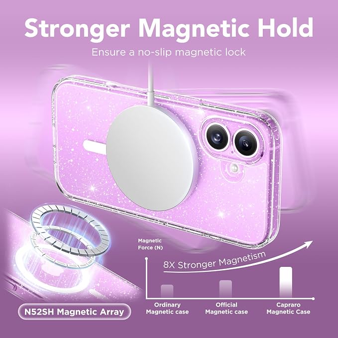 CAPRARO for iPhone 16 Case, Compatible with MagSafe Clear Glitter | Upgraded [Full Camera Protection] Protective Translucent Matte Women Girl Magnetic Phone Case Cover, Clear Glitter - Image 4