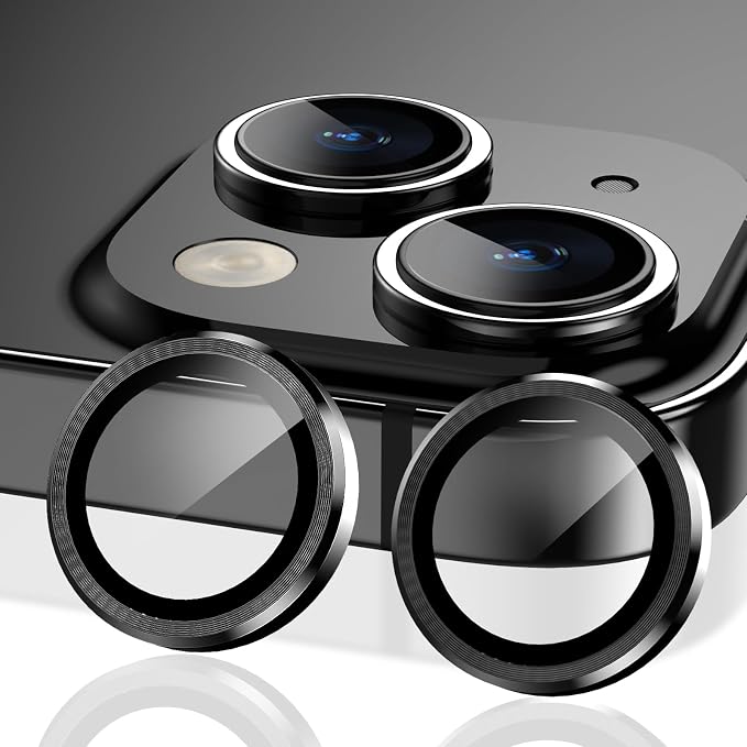 YWXTW for iPhone 15/15 Plus/ 16e/ 17e Camera Lens Protector, Individual Anti Scratch Metal Ring Tempered Glass Camera Screen Protector for iPhone 15 Accessories, Case Friendly (Black) by YWXTW