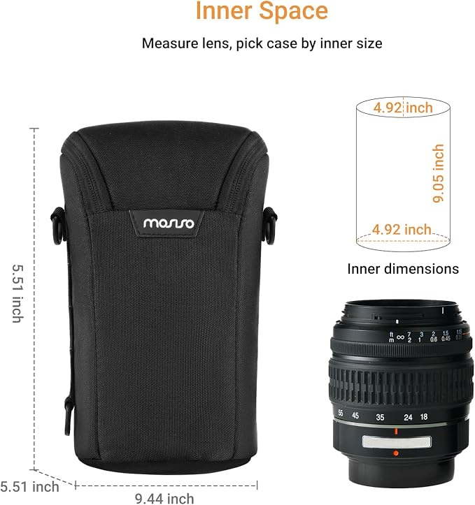 MOSISO Camera Bag, Camera Lens Pouch Case, Crossbody Shoulder Bag, Black | Top Access DSLR SLR Photography Bag, Shockproof Zipper Lens Protective Bag with Hook, Compatible with Canon/Nikon/Sony - Image 2