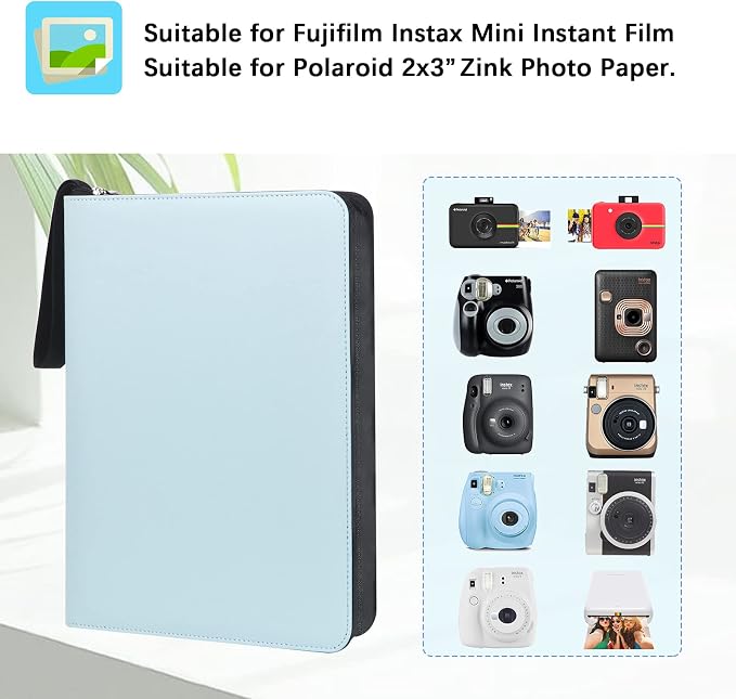 Veicevol 540-Pocket Album for Instax Mini & Polaroid 2x3 inch Photos, Blue | Designed for Instax Mini and Polaroid 2x3 Photos, Cover with Zipper Closure, Large Capacity, Holds Up to 540 Photos Securely - Image 2