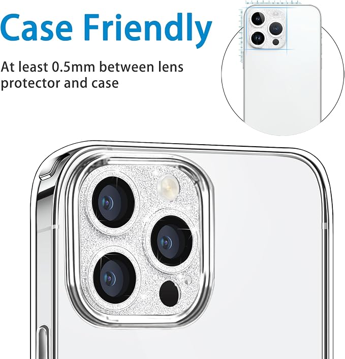 for iPhone 15 Pro & iPhone 15 Pro Max Camera Lens Protector, Bling 3D Rhinestone Diamond 9H Tempered Glass Camera Cover Anti Scratch Shockproof Lens Full Protective Cover -Silver - Image 6