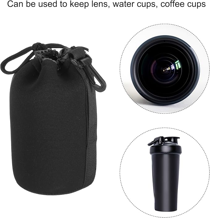 PATIKIL Camera Lens Bag, 2 Pcs 3.5" IDx7.1 H Drawstring Lens Pouch with Thick Protective Neoprene, Lens Case for DSLR Camera Lens, Water Coffee Cups Black - Image 6