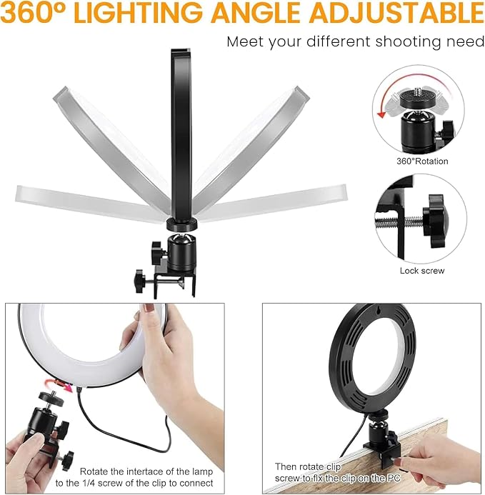 Video Conference Lighting Kit, Ring Light Clip on Laptop Monitor, 6" Dimmable LED Circle Selfie Light for Zoom Meeting/Remote Working/Zoom Calls/Live Streaming/Video Recording - Image 4