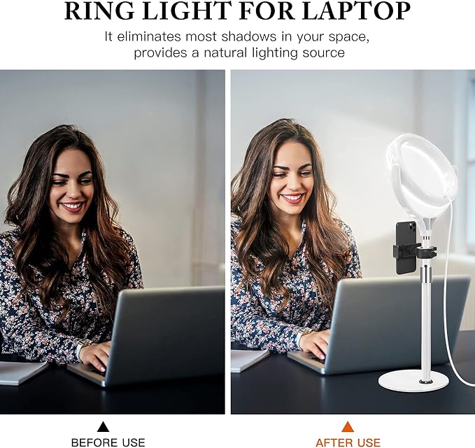 8 inch Desk Ring Light with Stand, Adjustable Zoom Lighting for Computer | Circle Light for Video Conference, Zoom Calls, Virtual Meeting, Video Recording, Streaming, Podcast, Webcam - Image 4