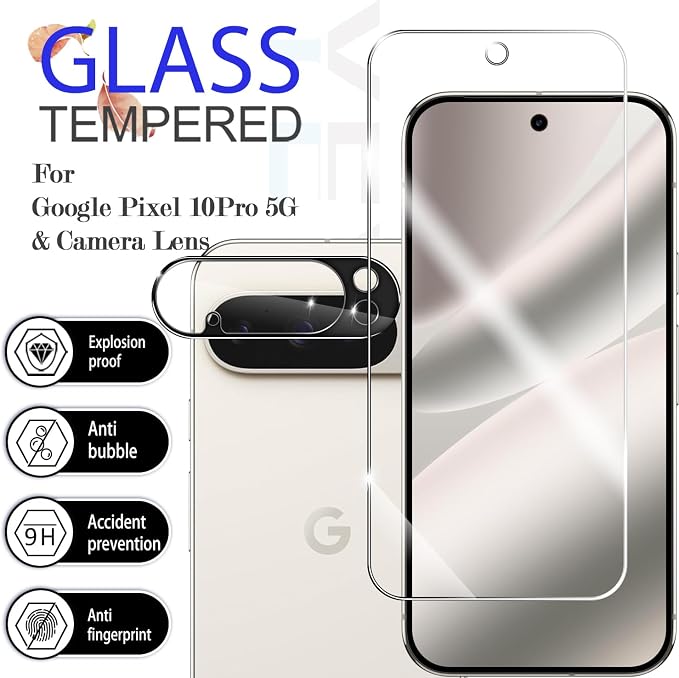 Screen Protector for Google Pixel 10 Pro, [2+2 Pack] Tempered Glass & Camera Lens Protectors[Ultrasonic Fingerprint Unlock] [Case Friendly] [Bubble-Free] Screen Protector Glass For Pixel 10 Pro - Image 2