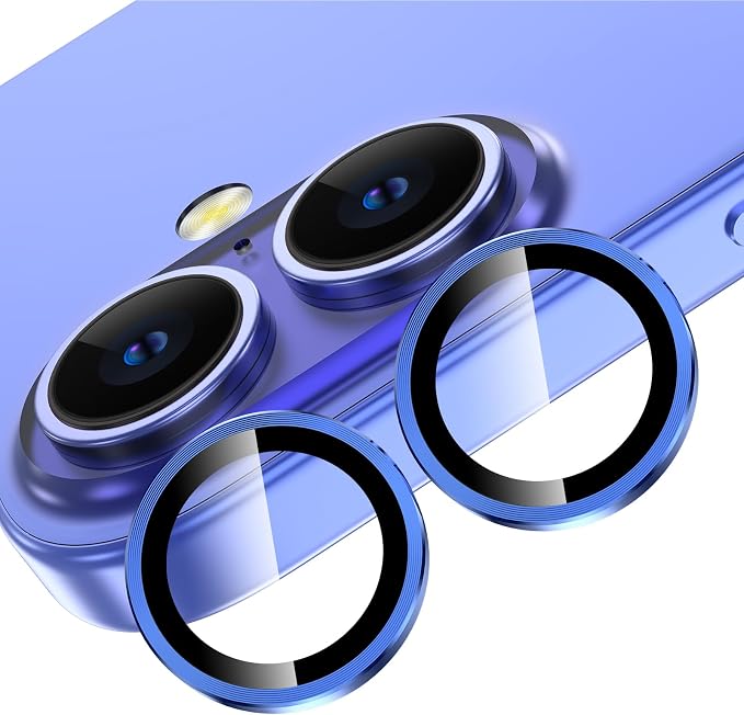 YWXTW for iPhone 16/iPhone 16 Plus Camera Lens Protector, Individual Anti Scratch Metal Ring Tempered Glass Camera Screen Protector for iPhone 16 Accessories, Case Friendly (Ultramarine) by YWXTW