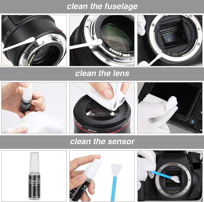 17-in-1 Camera Cleaning Kit for DSLR Cameras (Canon, Nikon,Sony), with Air Blower/Cleaning Pen/Detergent/Cleaning Cloth/Lens Brush/Carry Case - Image 3