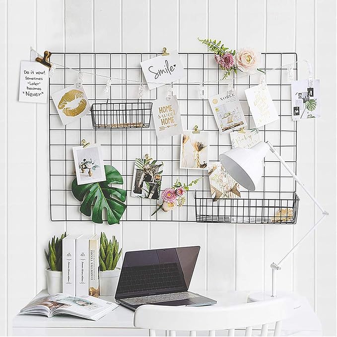 2 Pack Large Wall Grid Panels with Light and Clips, Photo Display Board, Picture Frame Collage Board, Wire Grid Wall Panel Room Decoration,Black | Picture Frames Collage , Wire Grid Wall Panel Room Decoration by GBYAN