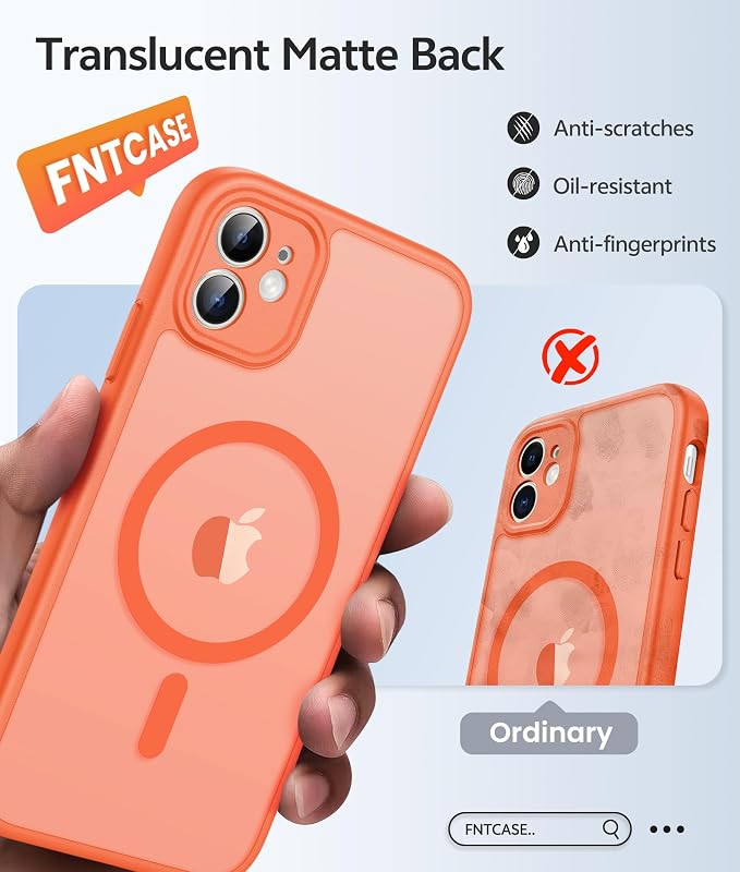FNTCASE for iPhone 11 Phone Case, Fit for Magsafe, Full Camera Protection | Translucent Matte Back, Strong Magnetic Charging,14FT Military Grade Drop-proof, Anti Slip, Orange - Image 6