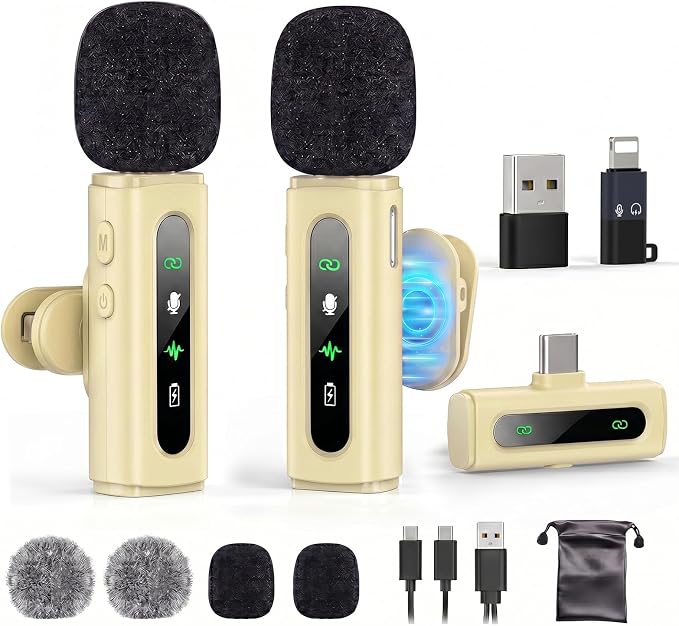 USB C Lavalier Microphone Wireless Mini Mic for Type-C Android Phone/Tablet/PC Video Recording Clip-on Mics with Rotatable Clip&Denoise Recording, Ideal for Vlog Tiktok Youtube Content Creator, Beige by GoorDik