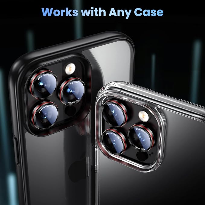 Uyiton for iPhone 17/16/15/14 (Pro Max & Pro) Camera Lens Protector | Unique Lines Text Design, Case-Friendly, Military-Grade Sapphire Glass Metal Camera Cover, Easy to Install, Black+Red - Image 5