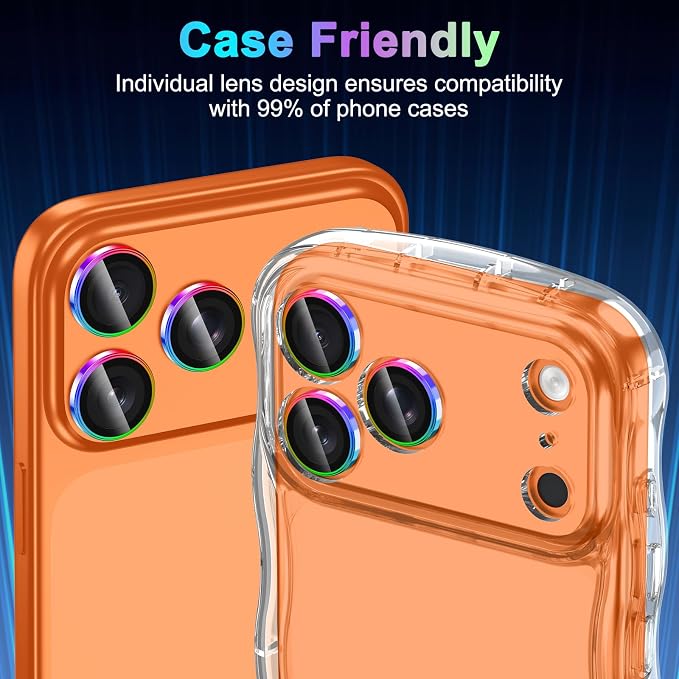 Meshine for iPhone 17 Pro/17 Pro Max Camera Lens Protector,Scratch Proof,Strong Adsorption,9H Hardness with Metal Ring Camera Cover,Ultra Thin Case Friendly, Accessories Lens Protector,Colorful - Image 6