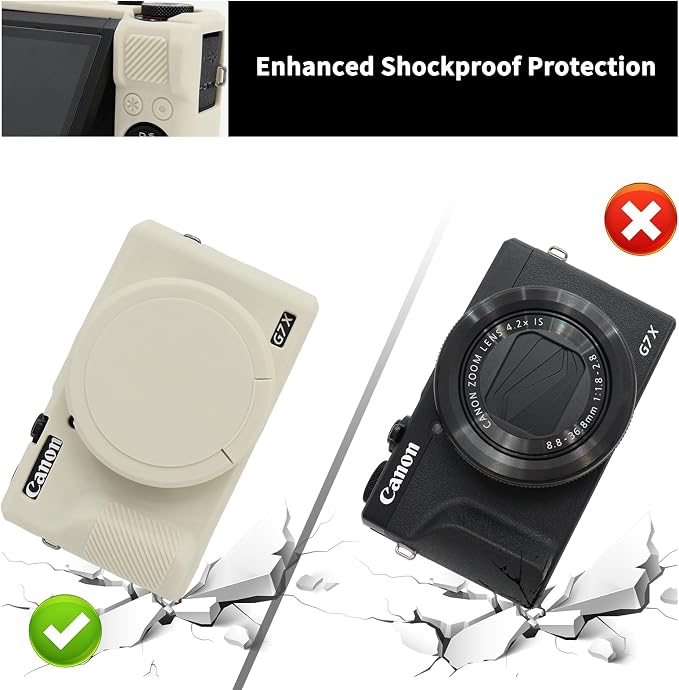 VOVMOEYA Camera Case for Canon Powershot G7 X Mark III with 2PCS Screen Protector,Full Pritection Soft G7X III Silicone Case Detachable Lens Cover Protective Cover for Canon G7XIII G7X3-Beige - Image 4