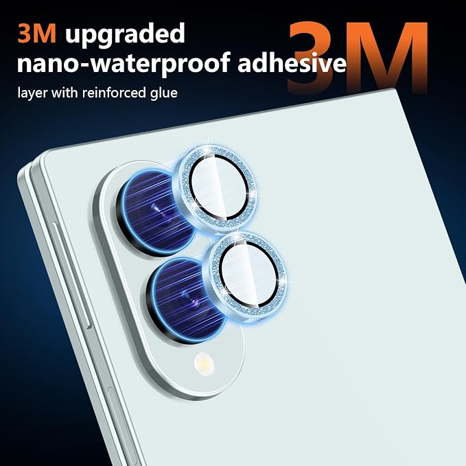 for Samsung Galaxy Z Fold 8 Camera Lens Protector, Individual Metal Ring Tempered Glass Lens Cover, [Strong Adsorption] Scratch Resistant Ultra-Thin HD Clear Lens Cover,1 Set-Blue Sparkly - Image 4