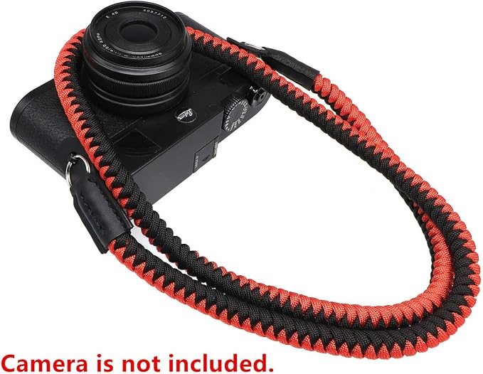 Paracord Woven Camera Neck Shoulder Strap Belt Hand Compatible with Canon Nikon Sony Olympus Pentax Fujifilm Panasonic SLR DSLR Digital Mirrorless Cameras 36inch Red Black - Image 4