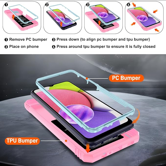 Gritup for Galaxy A03S Phone Case Military-Grade Shockproof with Kickstand | with 2 PCS Screen Protector, Slide Camera Cover, Heavy Duty Outdoor Protection Funda para Galaxy A03s Cover-Green+Pink - Image 4