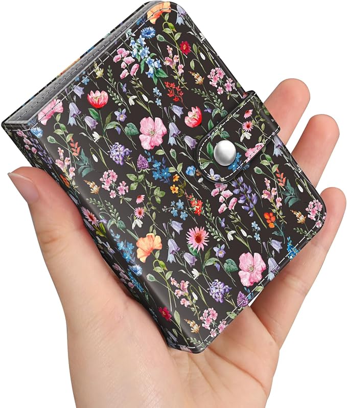 Fintie Mini Photos Album Book for 2x3 Inch Films - 52 Pockets Small Albums | For Fujifilm Instax Mini, Polaroid Hi-Print Pictures, Portable Kpop Photocard Holder, Travel Memory Book, Black Floral by Fintie