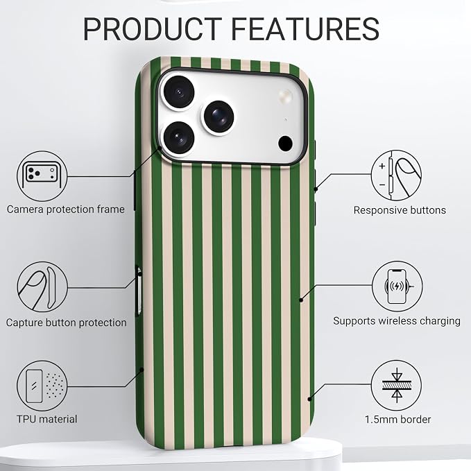 TPU Phone Case for iPhone 17 Pro, MagSafe Wireless Charging Compatible, Shockproof Slim Fit Protective Cover with Anti-Yellowing & Raised Camera Protection (Stripe 2, iPhone 17 Pro(6.3")) - Image 4