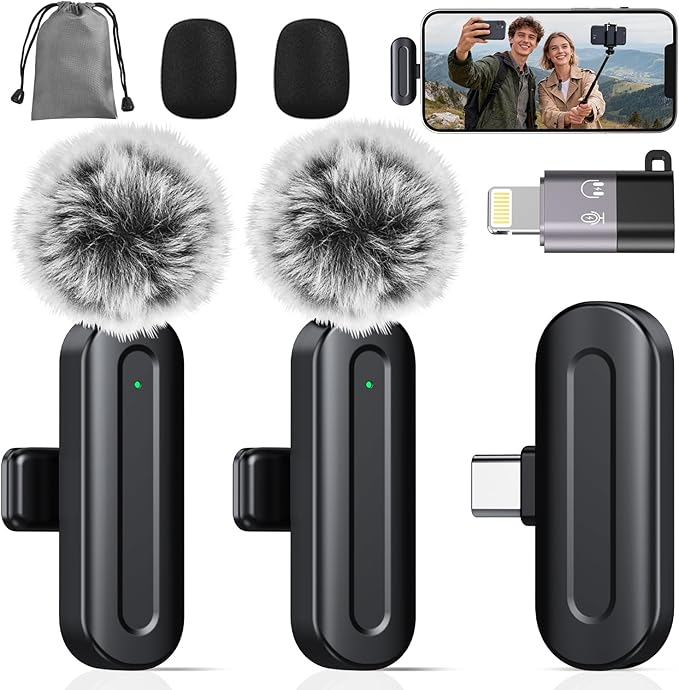 PQRQP Wireless Mini Microphone for iPhone/iPad/Android: 2 Pack Lavalier Microphone for Video Recording, High-Fidelity Audio iPhone Mic for Content Creators(Graphite Black) by PQRQP
