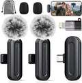 PQRQP Wireless Mini Microphone for iPhone/iPad/Android: 2 Pack Lavalier Microphone for Video Recording, High-Fidelity Audio iPhone Mic for Content Creators(Graphite Black) by PQRQP