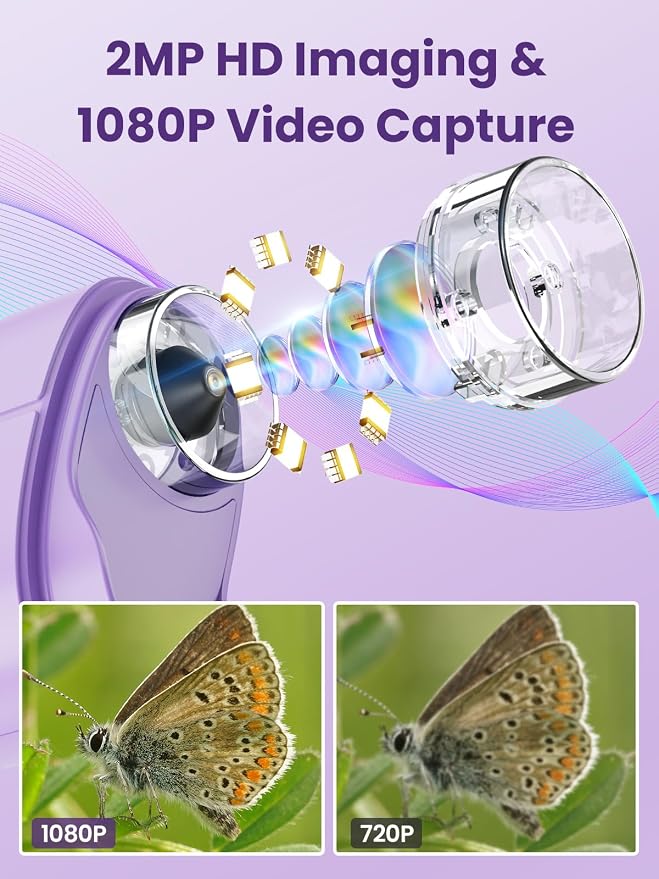 Microscope for Kids, 2.4 Inch Digital Microscope with 1000X Magnification, Handheld Camera Mini Pocket Magnifying Glass, Educational Birthday Gifts Toys for Ages 3+, Purple - Image 2