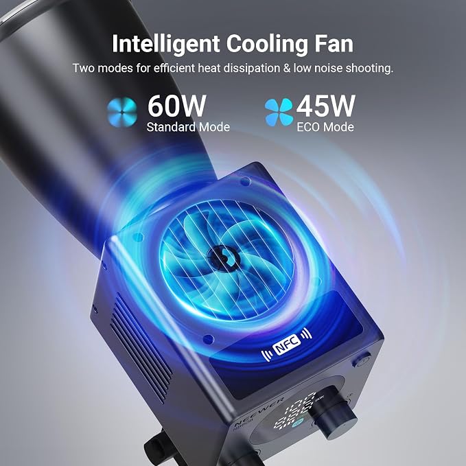 NEEWER 60W Mini LED Video Light with 50Wh Battery/100W PD Fast Charging, APP/2.4G Control/NFC, Bi Color Dimmable COB Studio Continuous Output Lighting 44,800 lux/1m 2700-6500K CRI97+ 12 Scenes, HB60B - Image 8