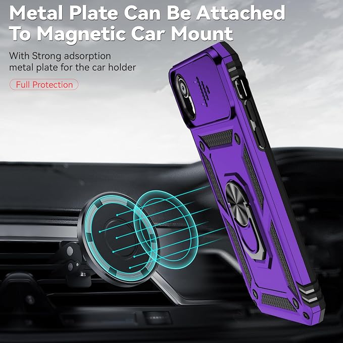 HNHYGETE for iPhone XR Phone Case with HD Screen Protector: [Military Grade 20ft. Drop Tested] Slide Camera Cover Ring Shockproof Protective Phone Case for - iPhone XR (Purple) - Image 4