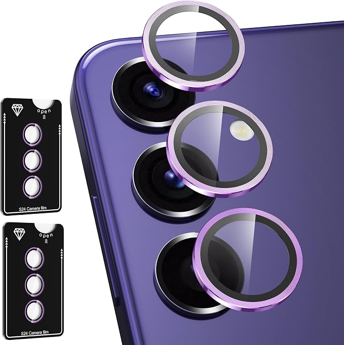 for Samsung Galaxy S24 Camera Lens Protector, Individual Metal Ring Tempered Glass Lens Cover, [Strong Adsorption] Scratch Resistant Ultra-Thin HD Clear Lens Cover, 2 Sets-Purple by Btscase
