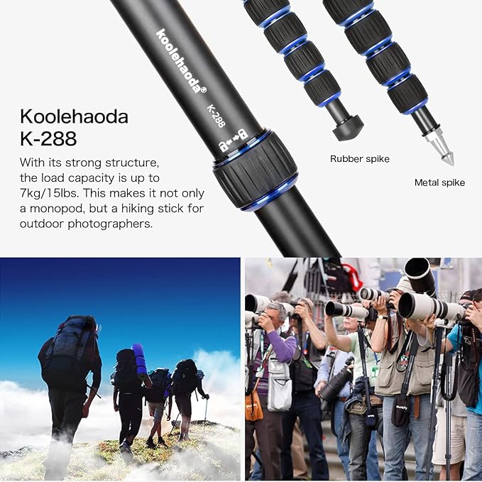 Koolehaoda 69" Aluminum Monopod with Tripod Base & Ball Head for DSLR | 3-Feet Support Stand, Adjustable Height, for Canon Nikon DSLR Camera, Portable Travel Photography Monopod, Lightweight - Image 7
