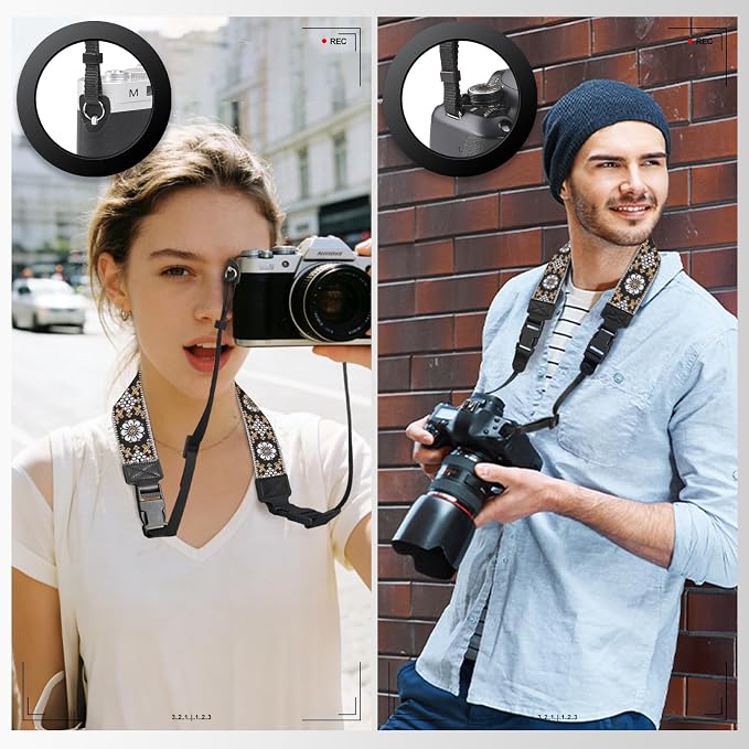 Adjustable Camera Neck Strap, Vintage Embroidered Shoulder & Crossbody Camera Strap with 4 Connection Ways, Anti-Slip Camera Strap for DSLR, Mirrorless & Camcorder, Travel & Outdoor Photography Gear - Image 3