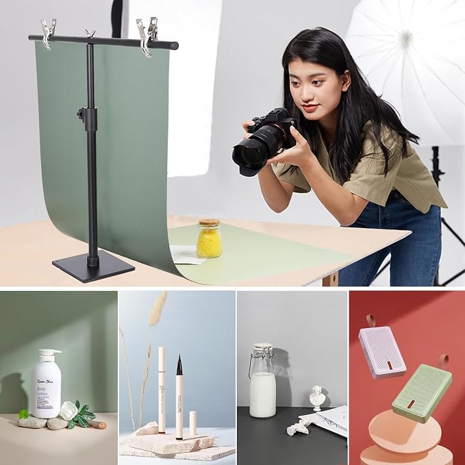 Yoocheese Photo Backdrop for Product Photography, 22x34 in Small Product Background with Tabletop T-Shape Stand, 6Pcs/12 Colors for Flat Lay, Food, Jewelry, Cosmetics Photography - Image 2